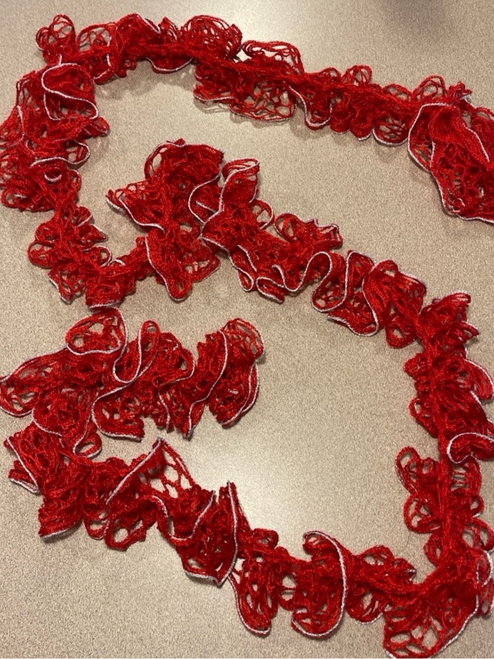 Red Ruffled Knit Scarf - Picture 2 of 5